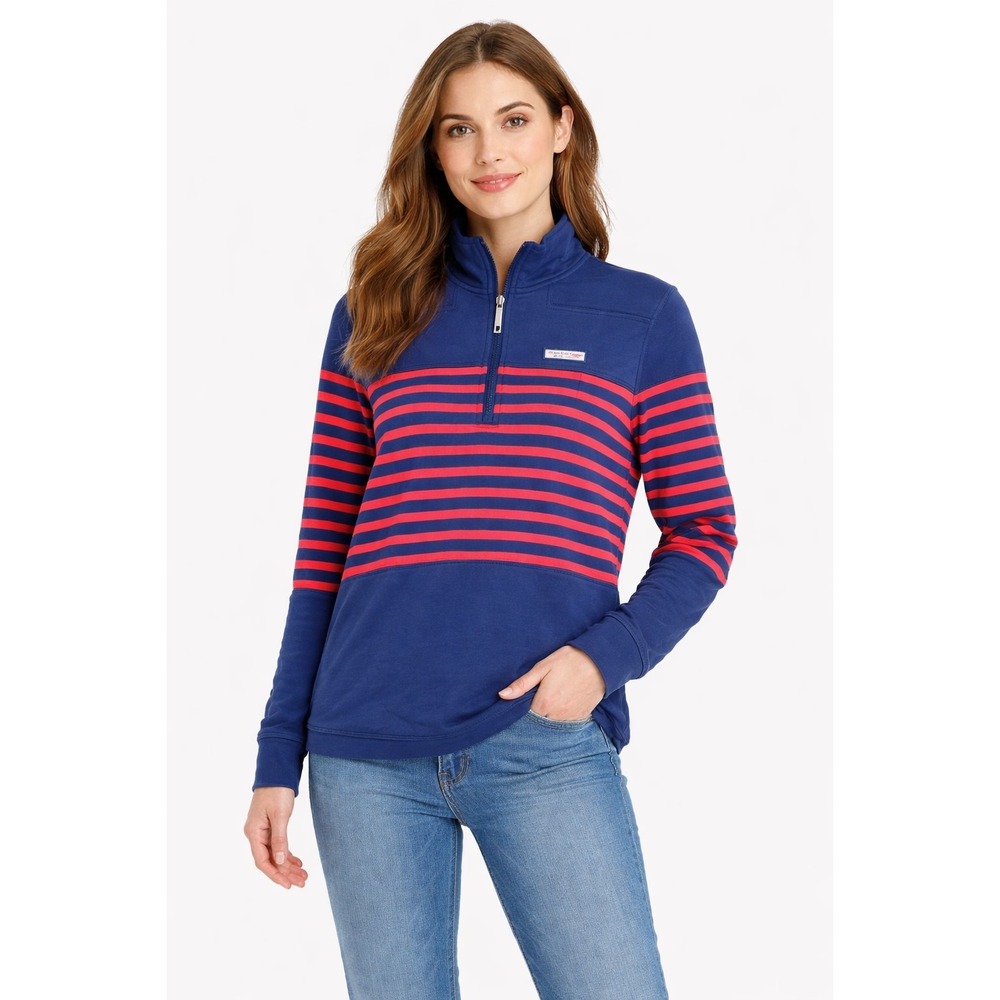 Vineyard Vines The Shep Shirt Striped L/S Pullover Sweater Womens SMALL Navy/Red